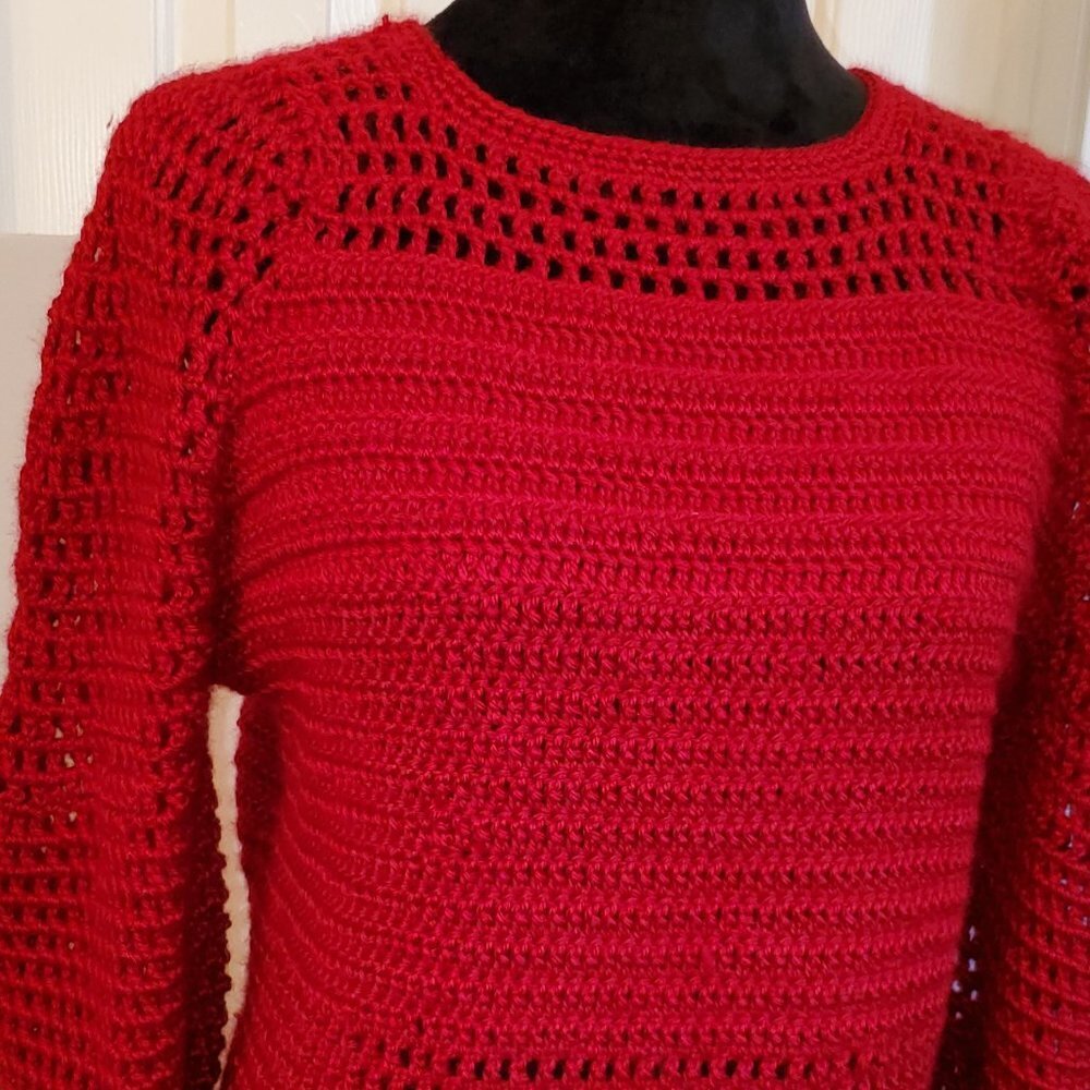 Crochet handmade red sweater, 100% acrylic.